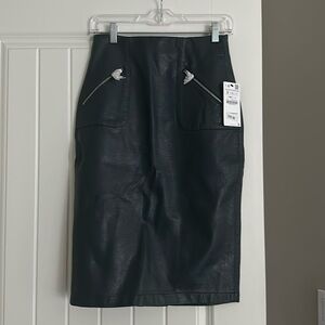 Zara NWT Faux Leather Dark Blue Teal Pencil Skirt